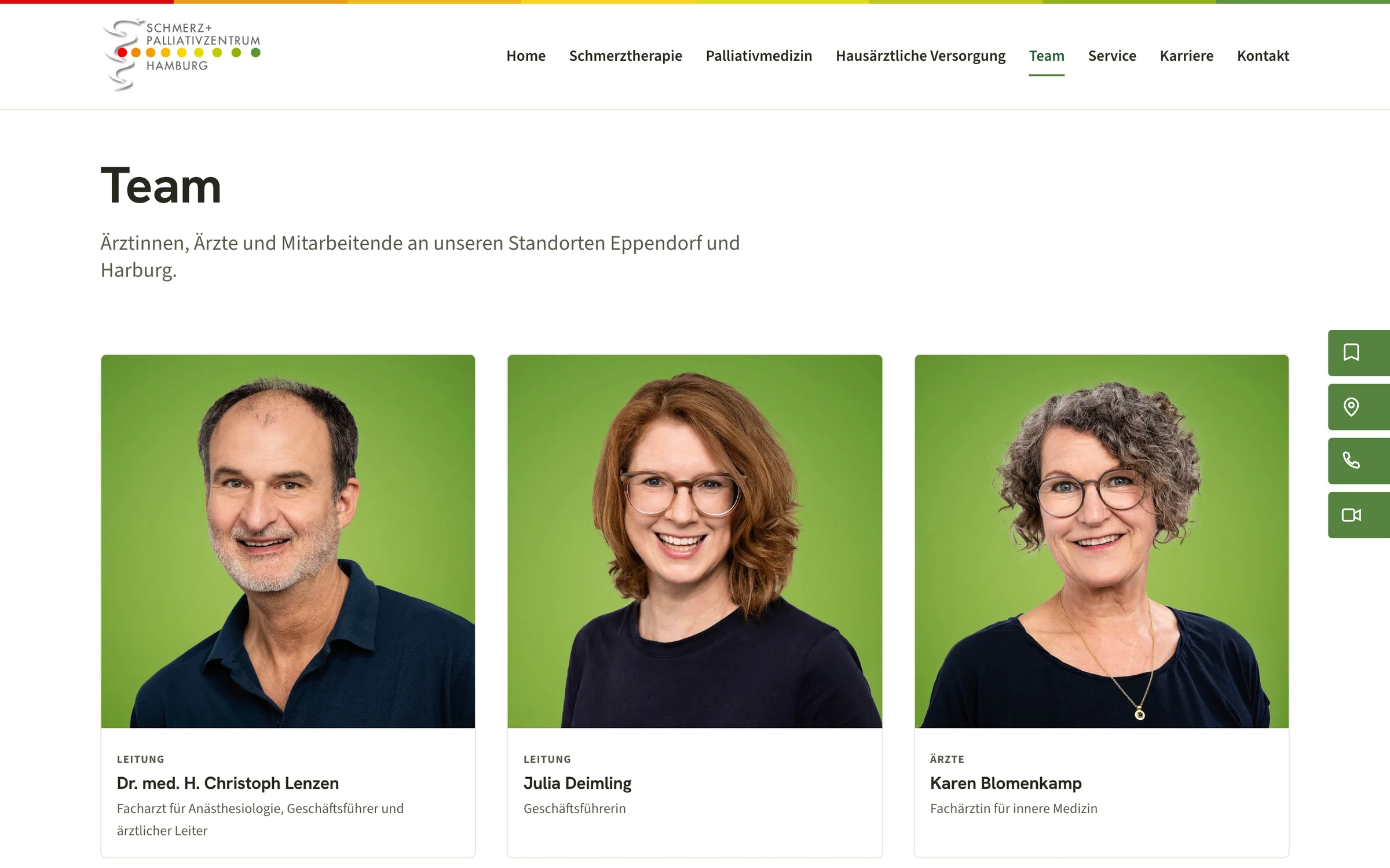 Teamseite mit Portraits der Ärztinnen, Ärzte und Mitarbeitenden, Desktop-Ansicht