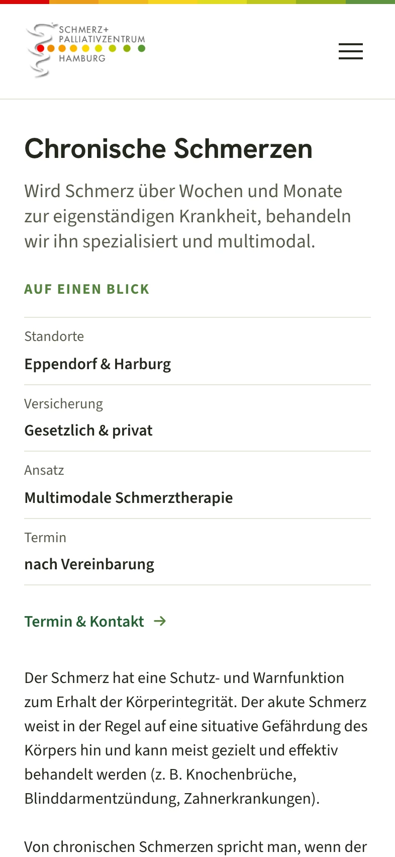 Seite Schmerztherapie, Handy-Ansicht