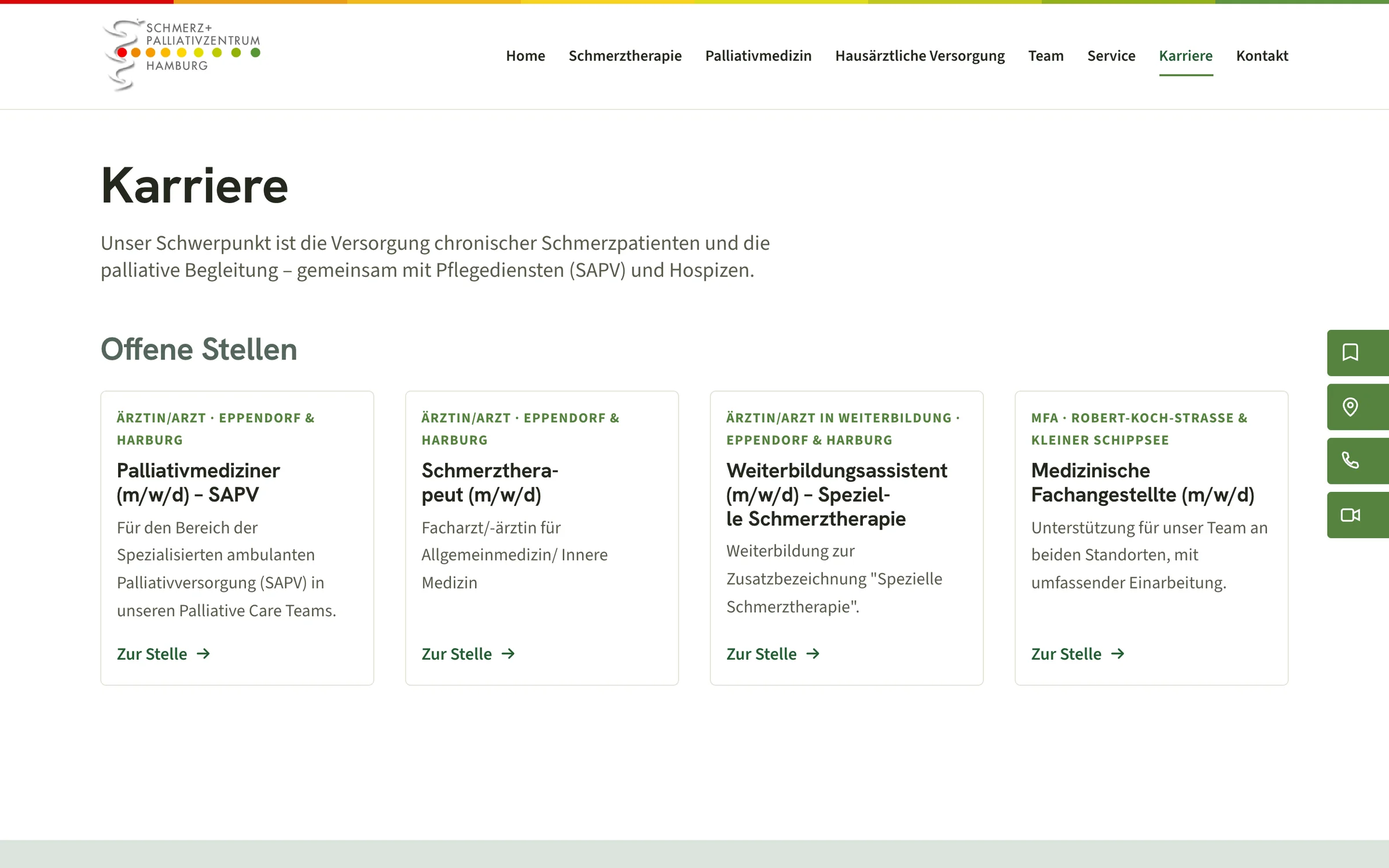 Karriereseite mit offenen Stellen als Karten